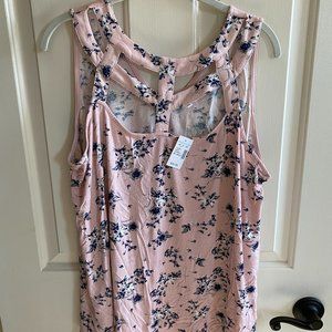 Pink/Navy Floral Cage Neck Tank